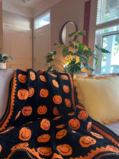 Happy Pumpkins Crochet Afghan Blanket Pattern PDF