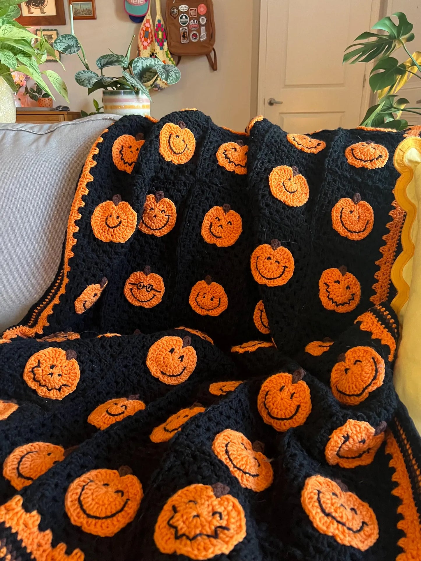 Happy Pumpkins Crochet Afghan Blanket Pattern PDF