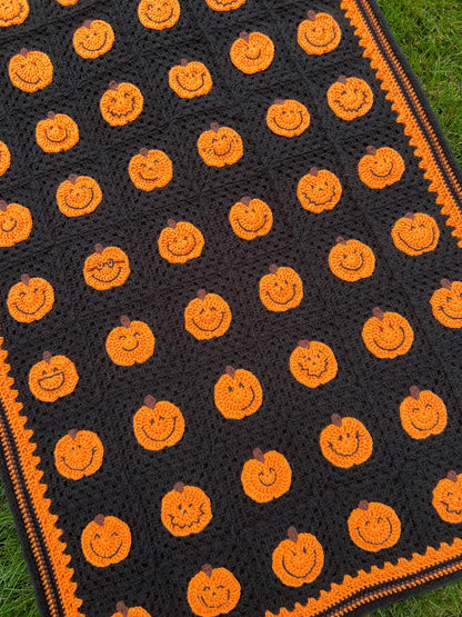 Happy Pumpkins Crochet Afghan Blanket Pattern PDF
